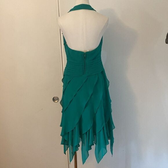 Vintage Tadashi Green Halter Layered Silk Gown Size 4 US / 8 UK - Picture 6 of 13